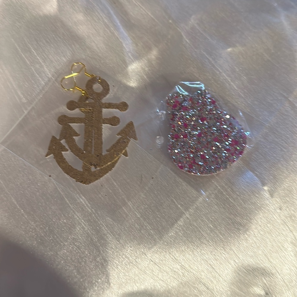 Set of 2 pair GLITTER laser cut out earrings - PINK & Gold Sparkle Anchors